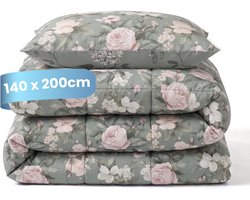 Slaapspeciaal Essential Print Romance Green - Dekbed zonder Overtrek - Wasbaar Dekbed - Hoesloos Dekbed - All Year Dekbed - 2 in 1 Dekbed - Incl. 1 Kussensloop - 140x200 cm