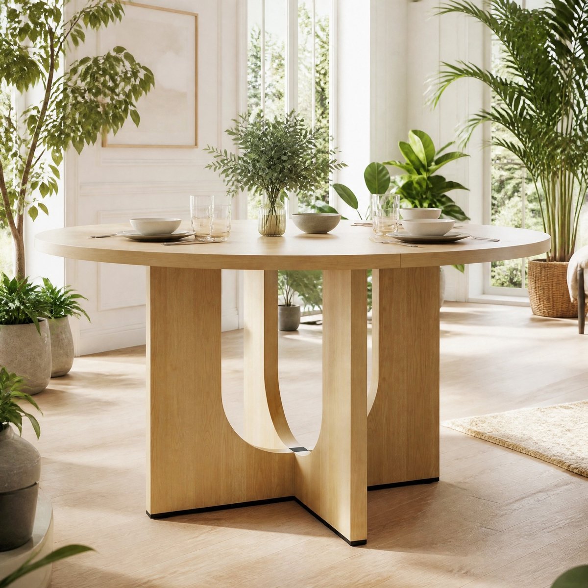 REDOM - Ronde eettafel - Rond tafelblad - Vast model - Scandinavisch & Basic - Voor eetkamer, woonkamer en werkkamer - MDF - Eikenkleur - 120 x 120 x 75 cm