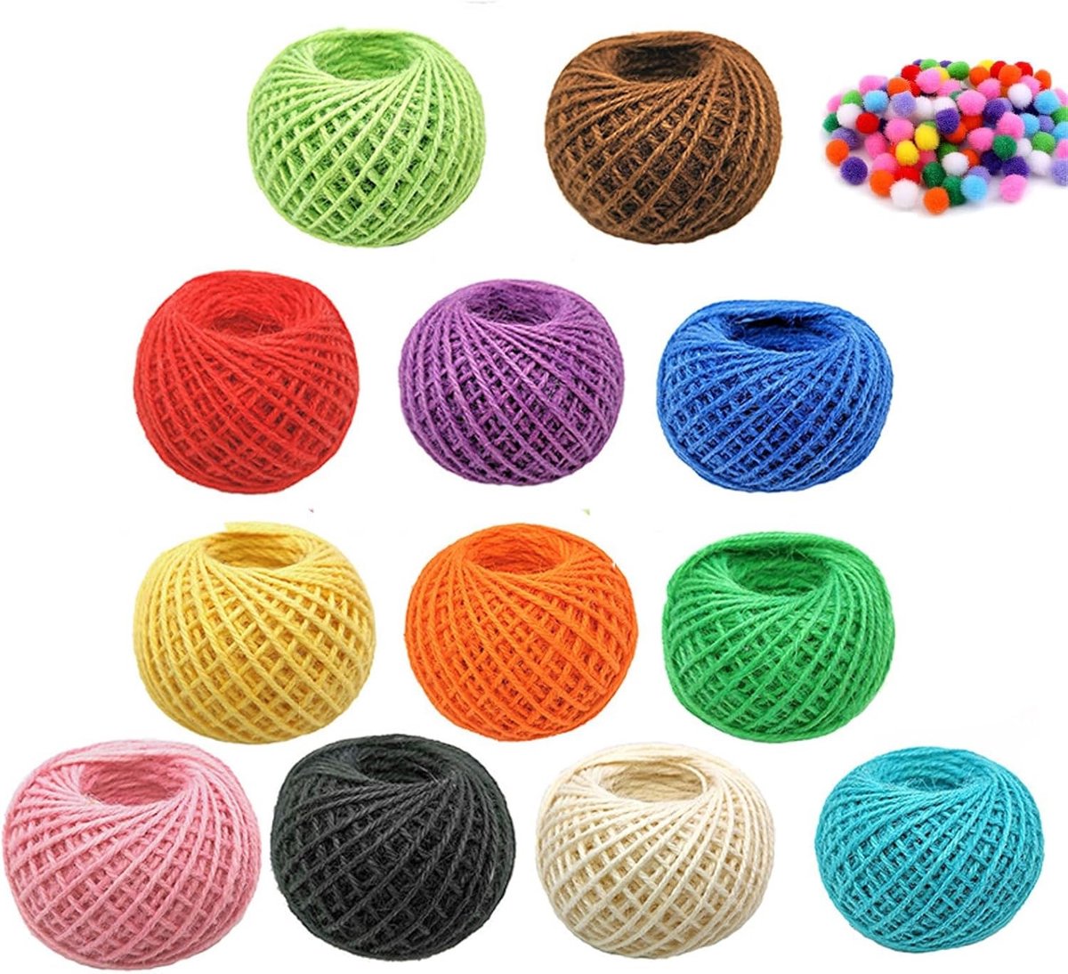 Kleurrijke Jute Touw, 12 Rollen van 300 Meter, 2mm Dikte, Perfect voor Cadeaupakketten, DIY Projecten en Tuinieren