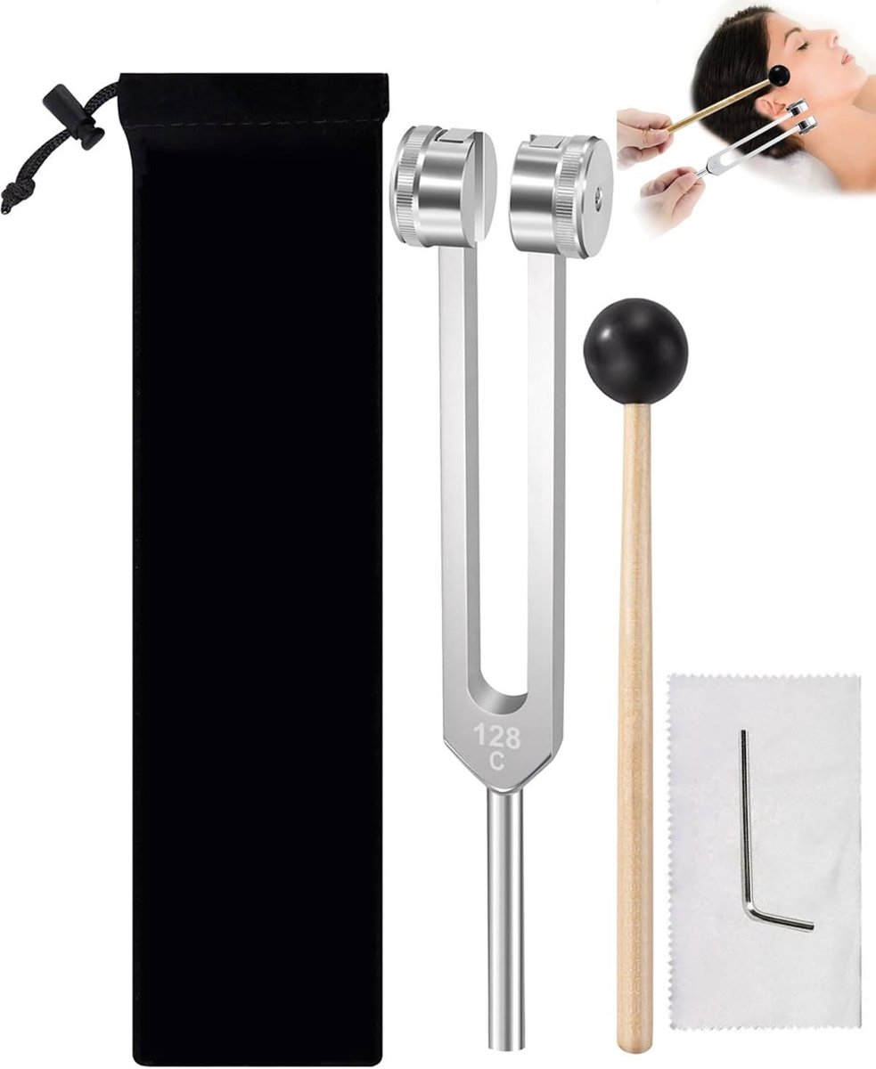 Aluminium diapason 128 Hz met siliconen hamer, reparatieset en reinigingsdoek in zachte opbergzak voor eenvoudig transport en gebruik