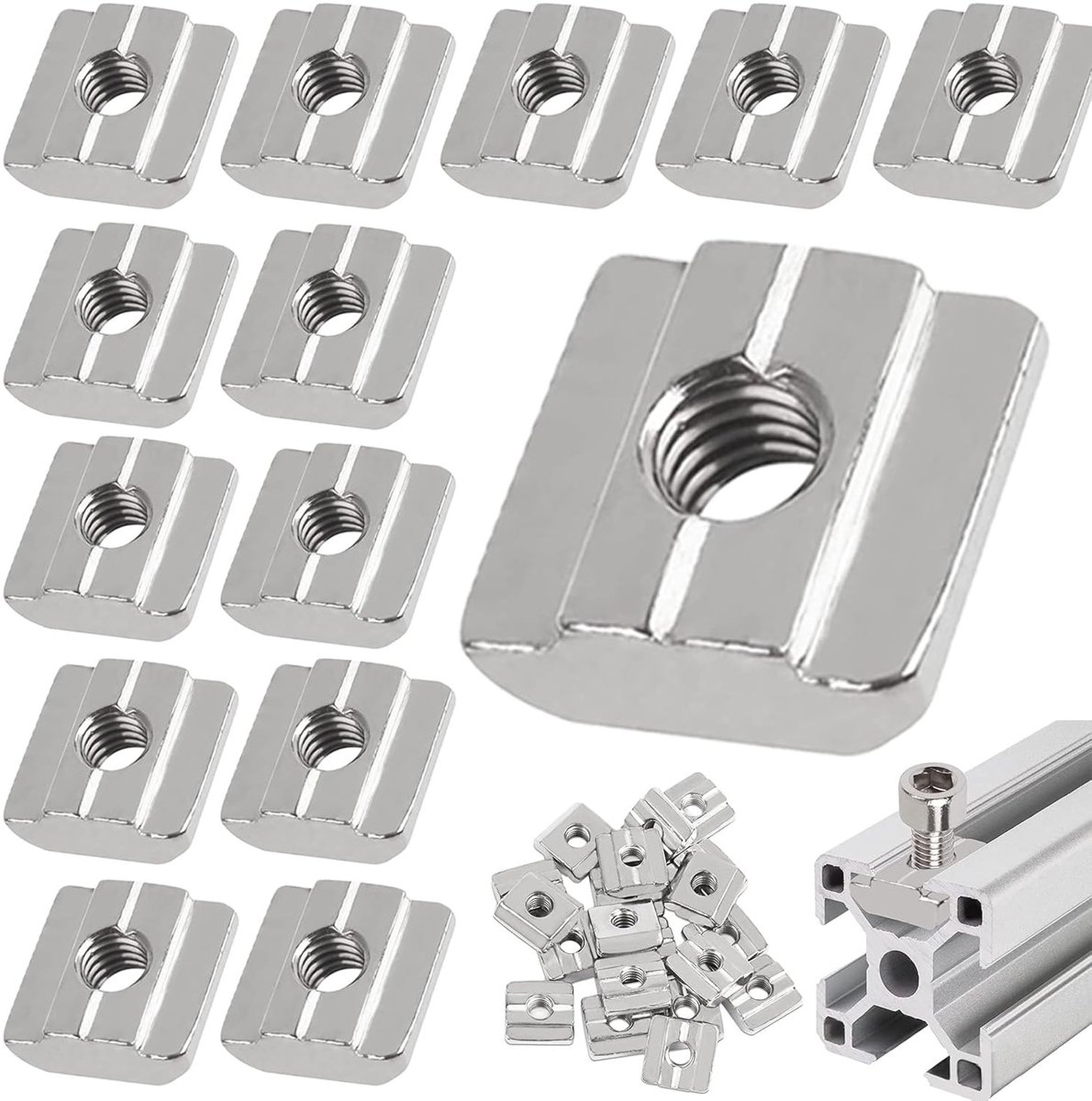 50 Stuks T-Sleuf Moeren van Koolstofstaal, M8 T-Sleuf Moeren, Ideaal voor Meubelconstructie en DIY Projecten