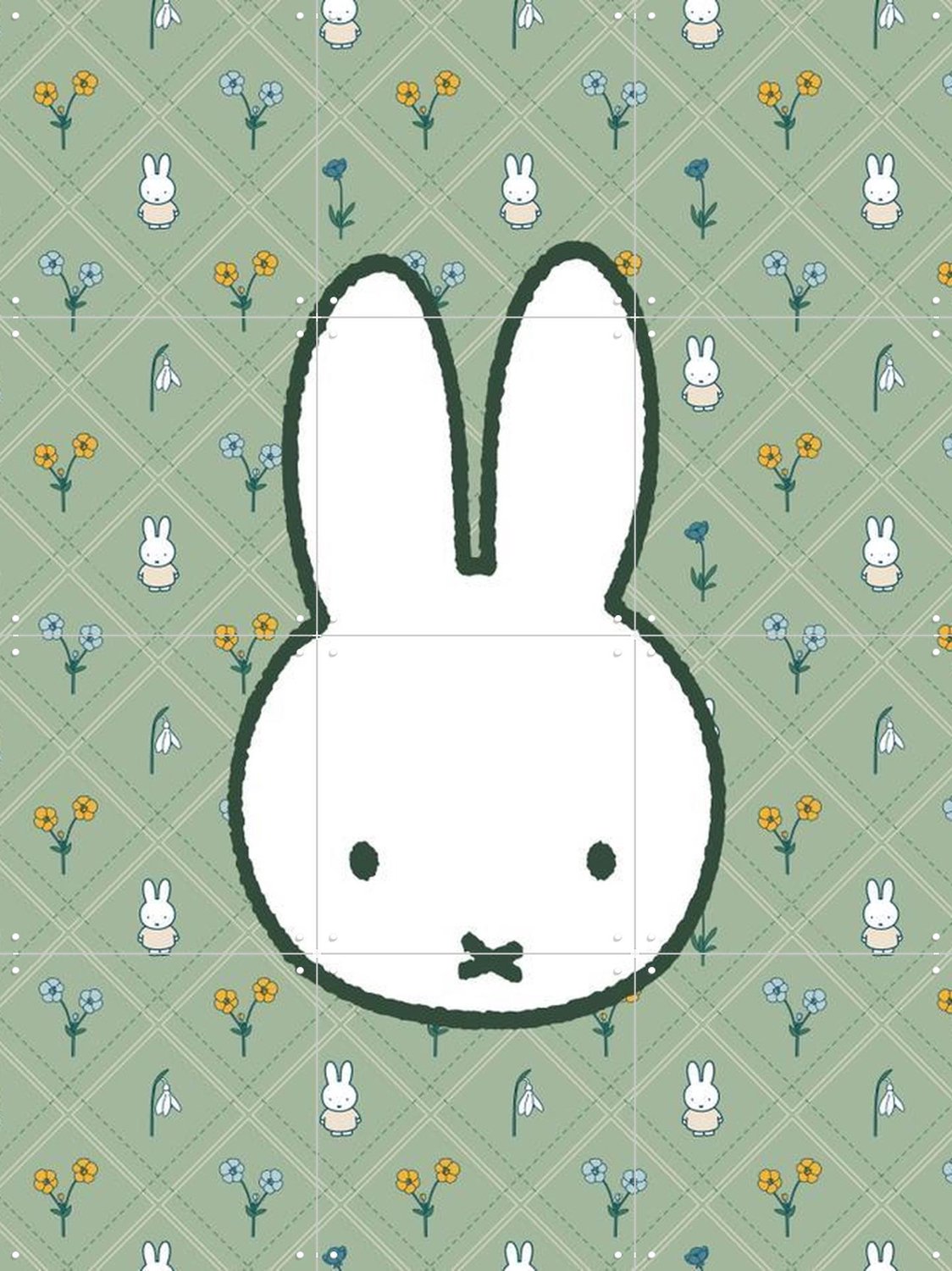 IXXI Nijntje met Bloemenpatroon, Nijntje - 60 x 80 cm - Grote wanddecoratie en posters - Fantasierijk, Kleurrijk, Illustraties, Speels, Babykamer Groen
