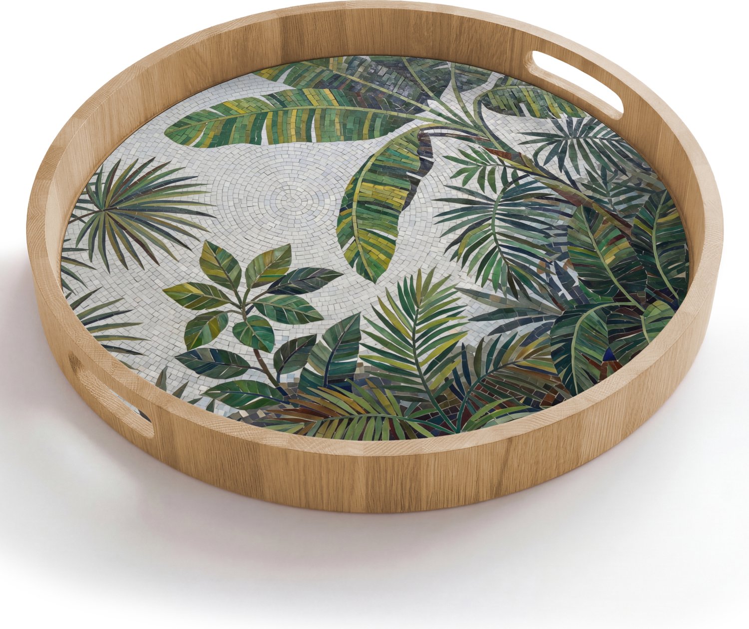 Dienblad rond 50x50 cm - Schootdienblad hout - Planten - Tropisch - Mozaïek - Groen - Natuur - Borrelplank rechthoek - Plateau houten dienbladen