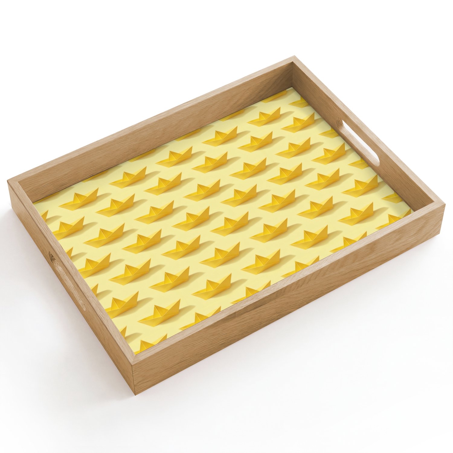 Dienblad hout 40x30 cm - Schootdienblad - Bootjes - Origami - Creatief - Geel - Borrelplank rechthoek - Plateau dienbladen