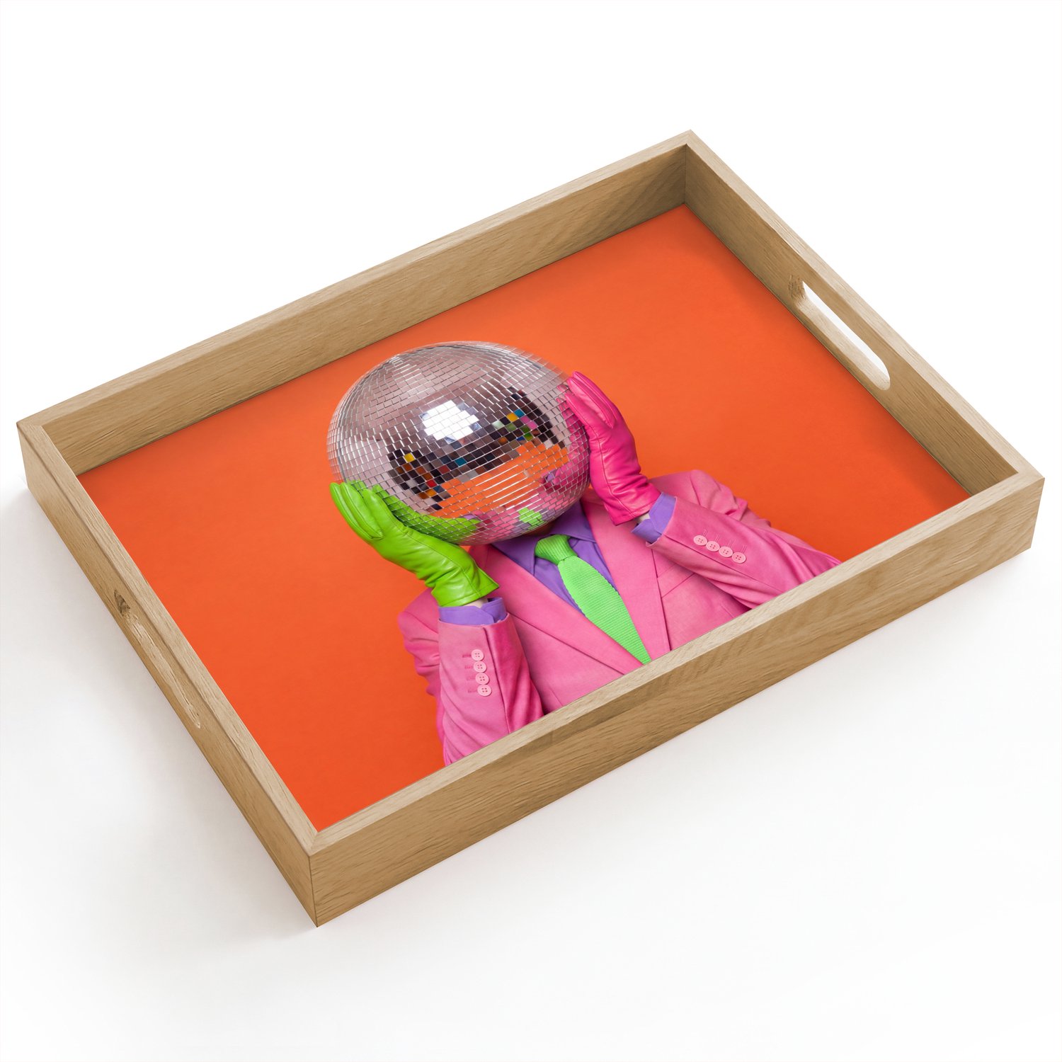 Dienblad hout 40x30 cm - Schootdienblad - Kunst - Disco bal - Kleurrijk - Modern - Studio - Borrelplank rechthoek - Plateau dienbladen