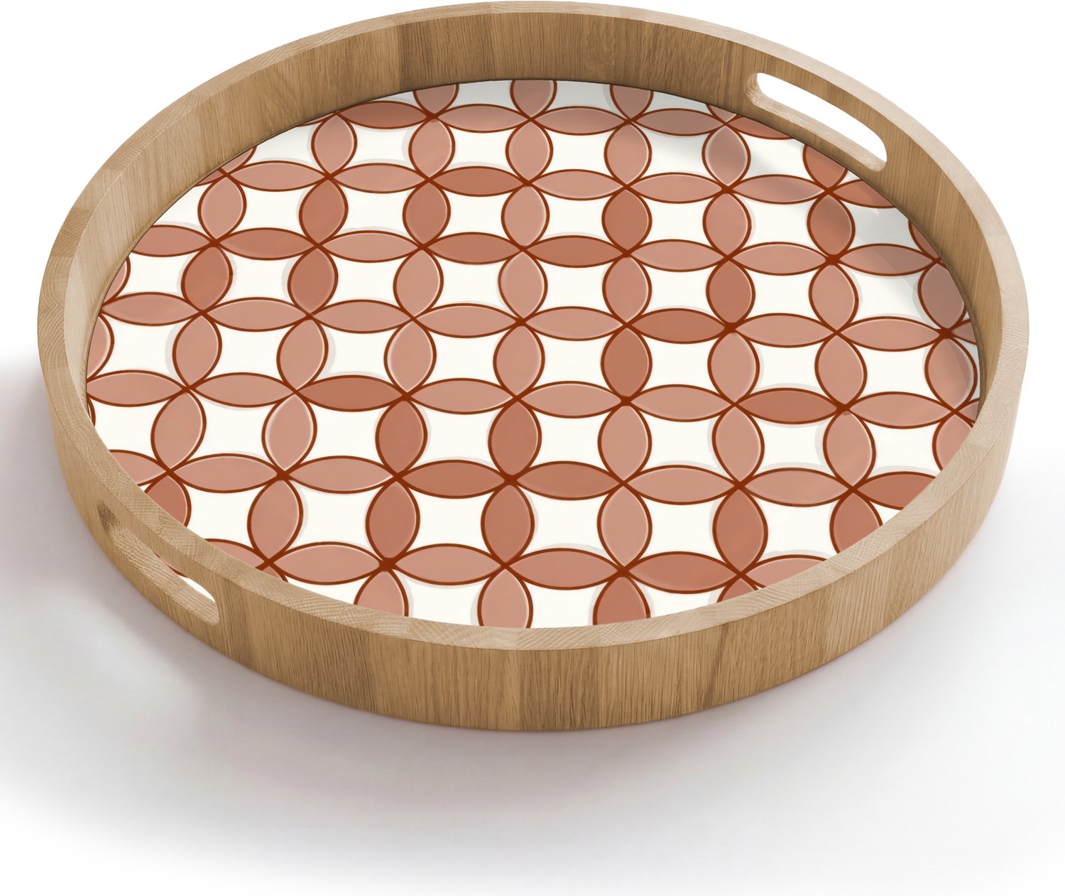 Dienblad rond 50x50 cm - Schootdienblad hout - Geometrisch - Cirkels - Modern - Terracotta - Borrelplank rechthoek - Plateau houten dienbladen