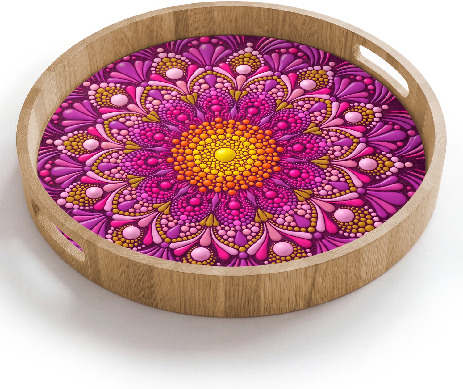 Dienblad rond 40x40 cm - Schootdienblad hout - Patroon - Stippen - Abstract - Kleurrijk - Borrelplank rechthoek - Plateau houten dienbladen
