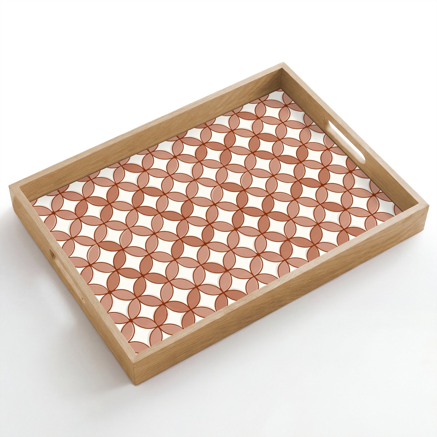 Dienblad hout 50x35 cm - Schootdienblad - Geometrisch - Cirkels - Modern - Terracotta - Borrelplank rechthoek - Plateau dienbladen
