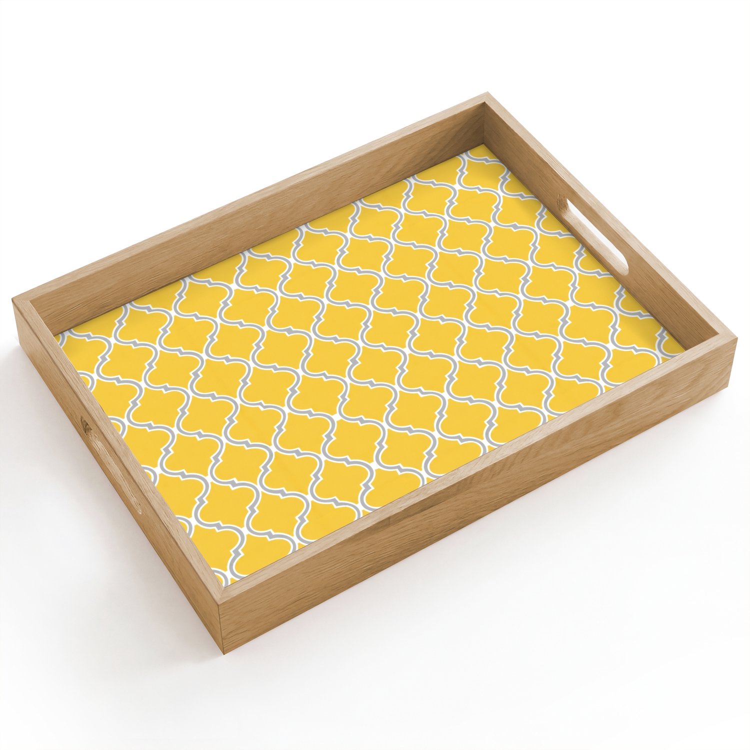 Dienblad hout 40x30 cm - Schootdienblad - Lantaarn - Arabesk - Elegant - Geel - Borrelplank rechthoek - Plateau dienbladen