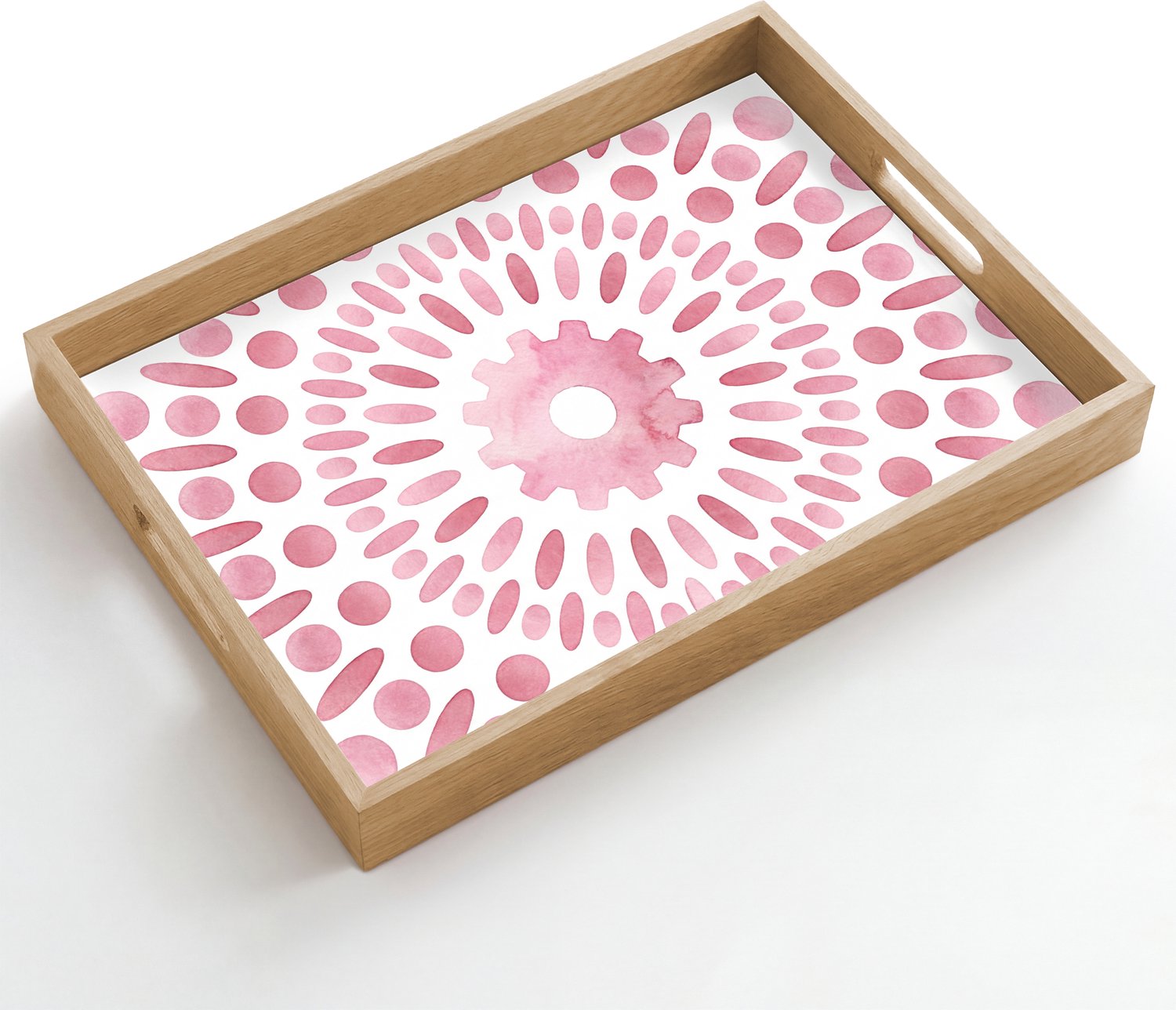 Dienblad hout 50x35 cm - Schootdienblad - Abstract - Vormen - Patroon - Aquarel - Roze - Borrelplank rechthoek - Plateau dienbladen