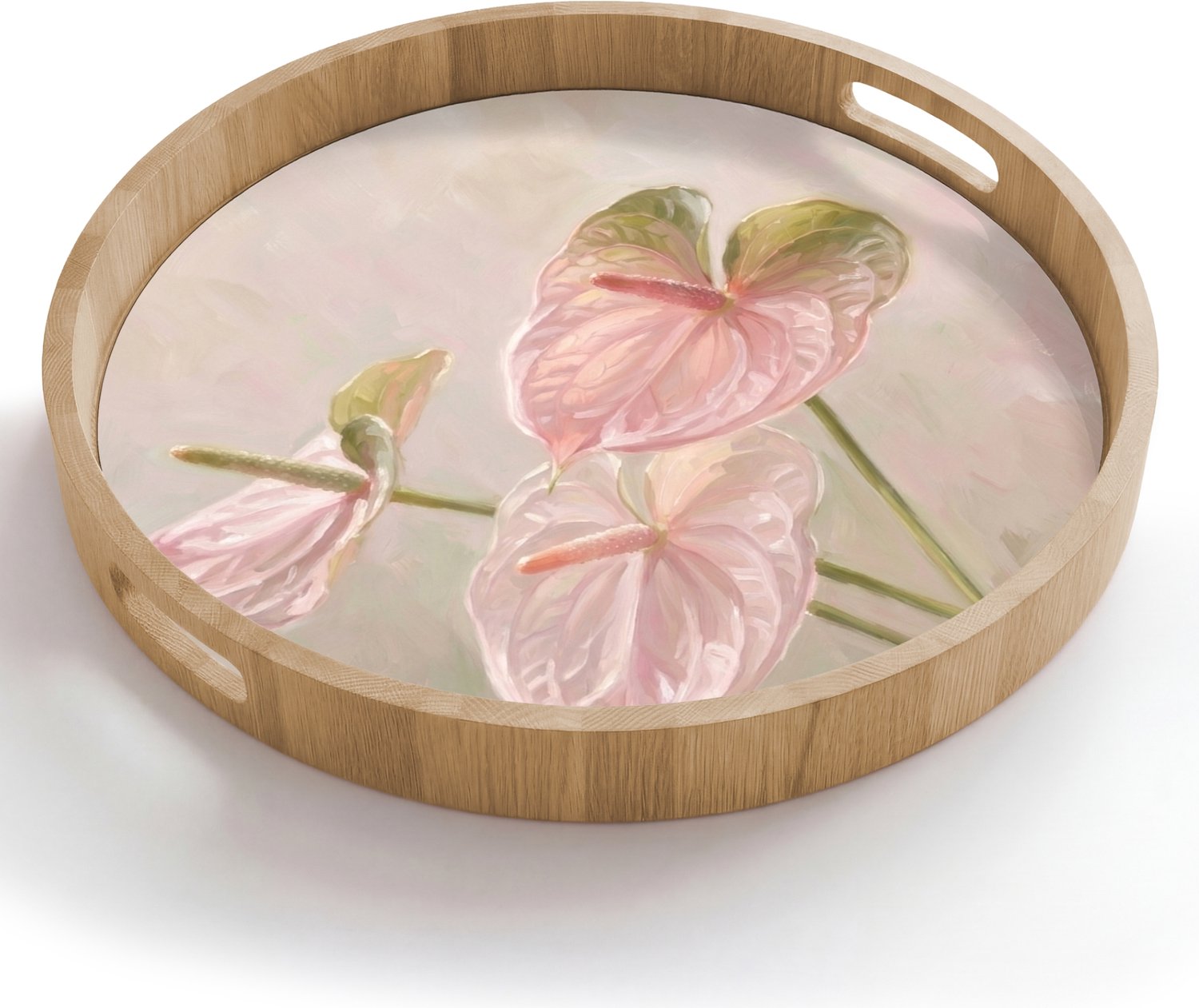 Dienblad rond 50x50 cm - Schootdienblad hout - Bloemen - Pastel - Abstract - Natuur - Groen - Borrelplank rechthoek - Plateau houten dienbladen
