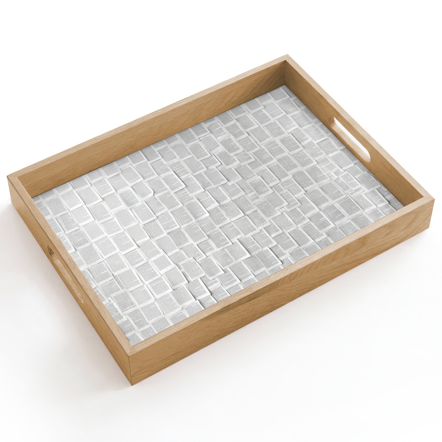 Dienblad hout 40x30 cm - Schootdienblad - Papier - Overlappend - Textuur - Modern - Wit - Borrelplank rechthoek - Plateau dienbladen