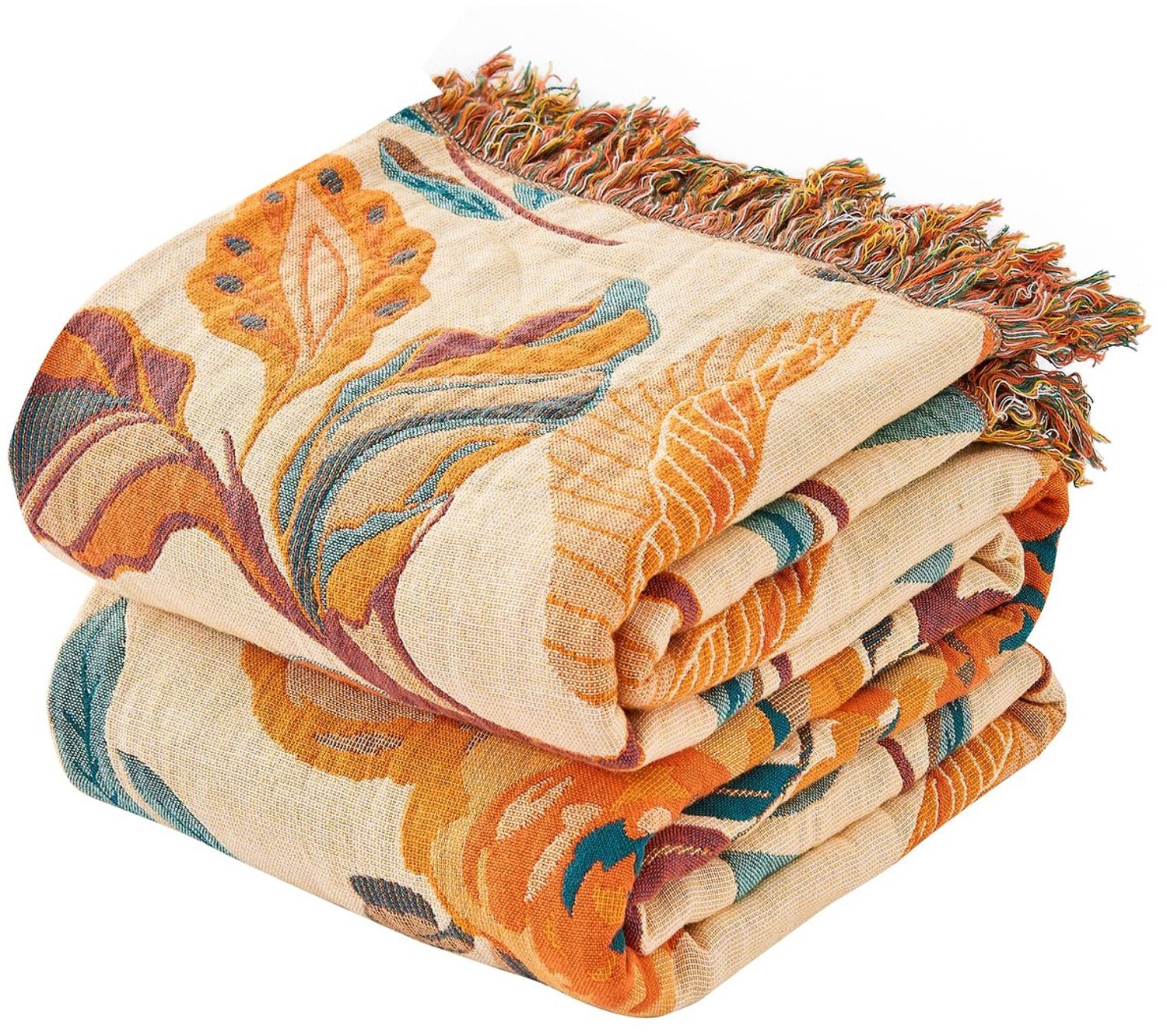 Duraxl Bedplaid - 100% katoen - 200 x 230 cm - Boho tulp Beige