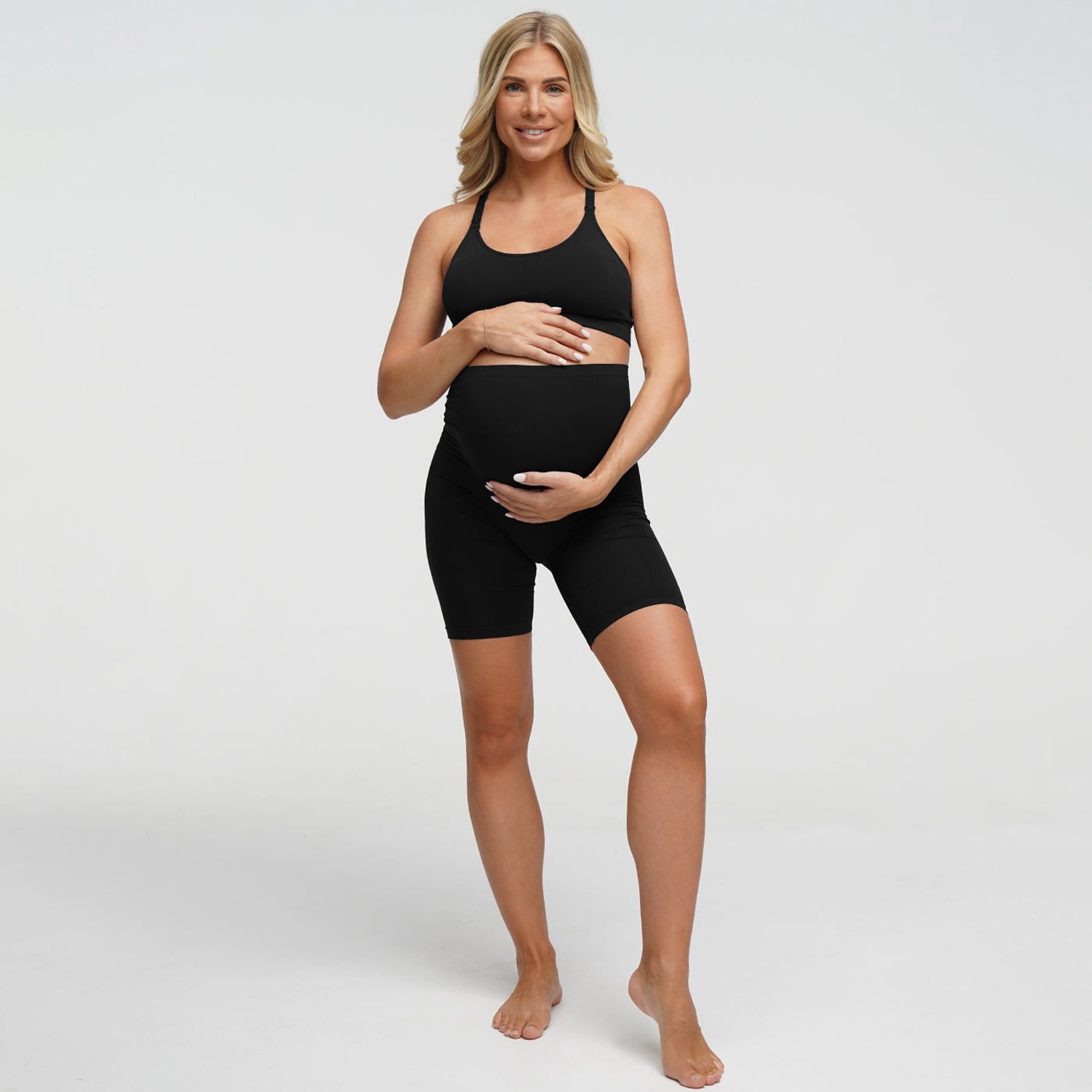 cfab Naadloze zwangerschapsshorts met hoge taille - Zwart