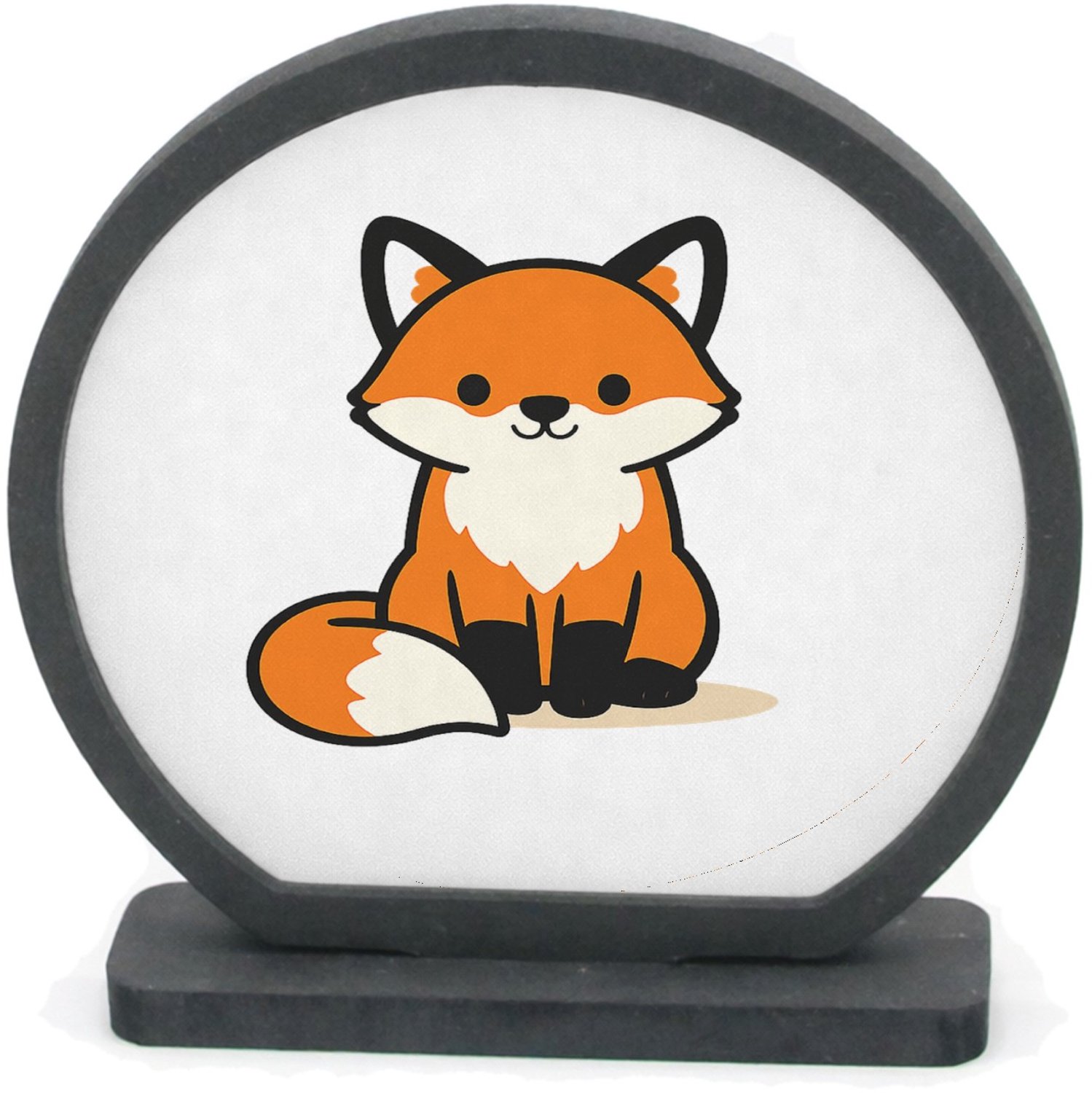 Mr Cadeautjes Houten fotolijst rond met MDF inleg - design Minimalistische vossenillustratie met rustige centrale plaat | cadeau Wit