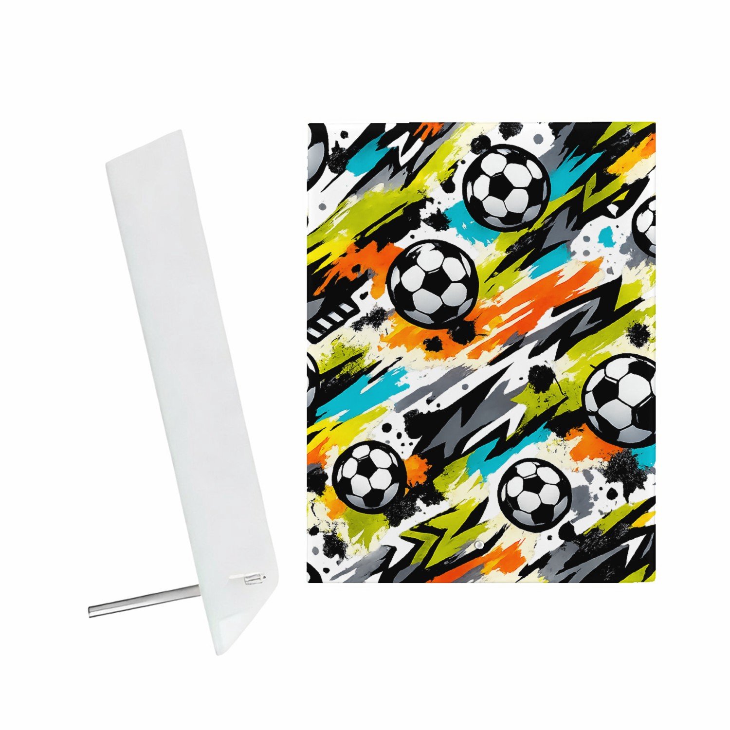 Mr Cadeautjes Glazen fotopaneel Neon basketbal-energieprint met dynamische beweging en score - 15 x 20 cm, staand - glas, decoratie, wanddecoratie | cadeau Wit
