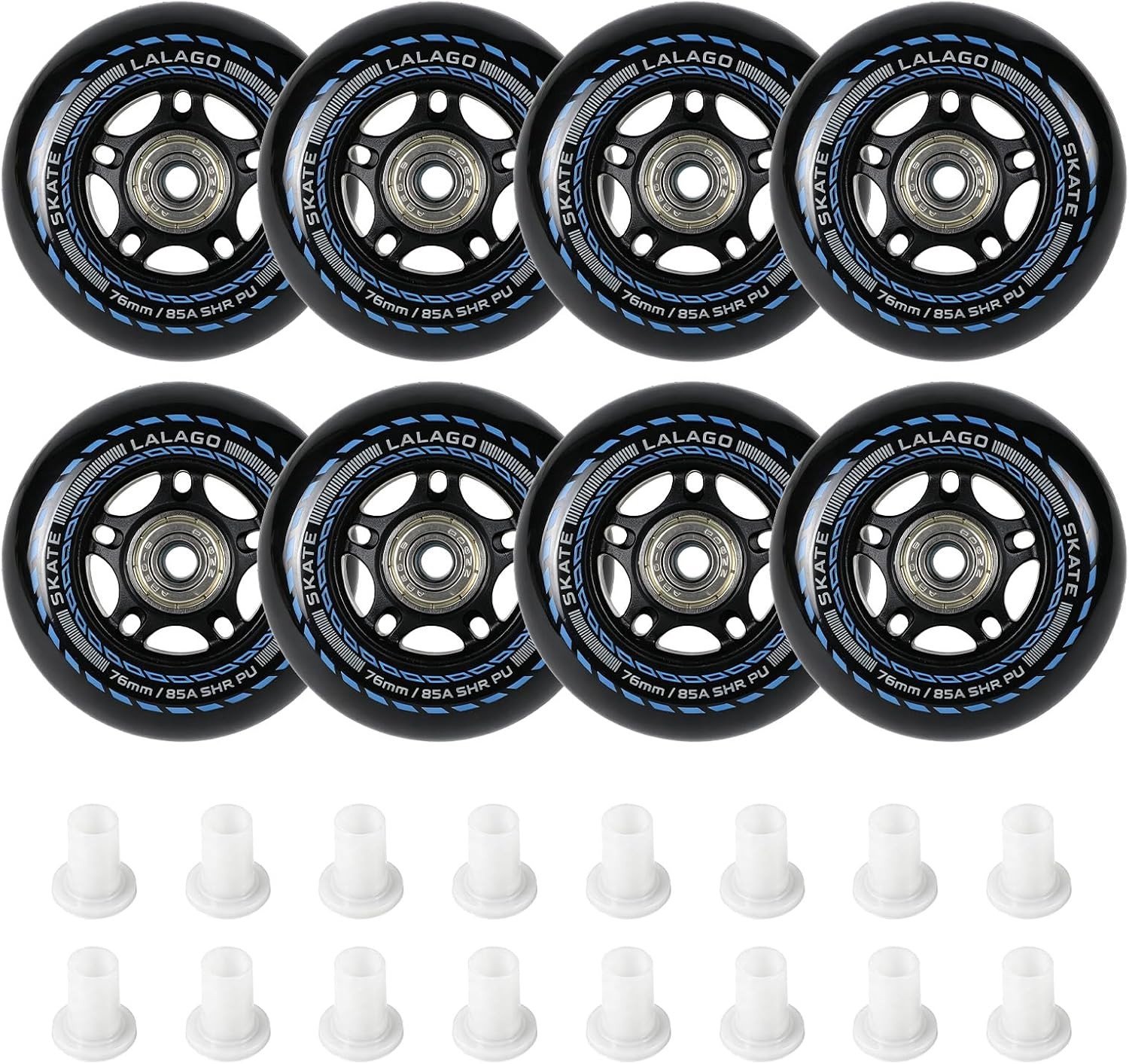 Set van 8 inline skate wielen 76 mm 85A SHR PU met ABEC 9 lagers ideaal voor binnen en buiten gebruik geschikt voor K2 Hudora en Apollo skates