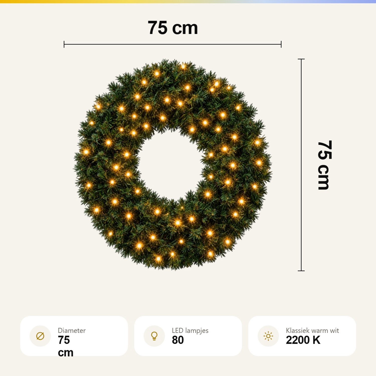 Blynx Kerstkrans met Verlichting Buiten - Ø 75 cm - 80 Klassiek Warm Witte LED Lampjes - IP67 waterdicht - Koppelbaar - Incl. Startkabel – foto 6