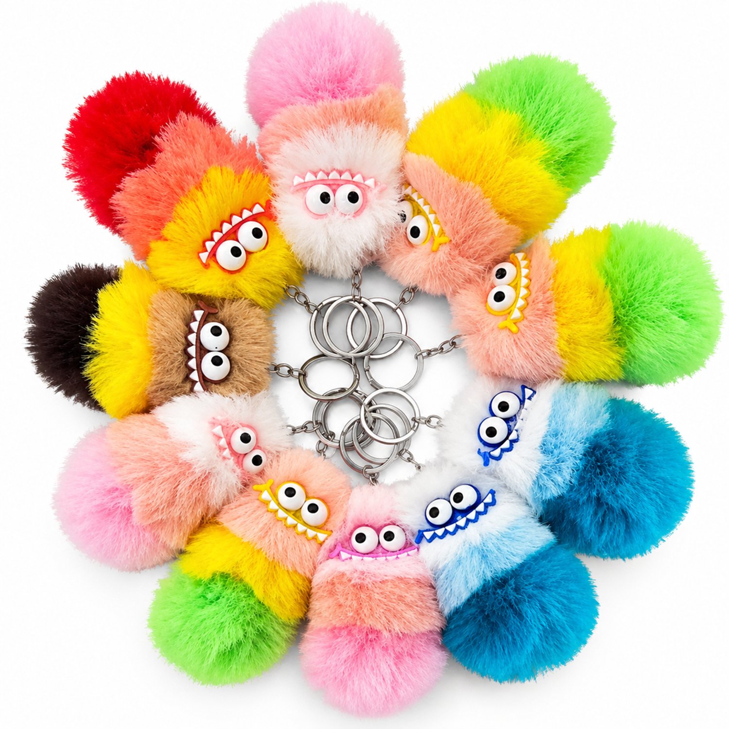 Pluchen sleutelhanger met haaienmond, meerkleurige monsterhanger voor sleutels en tassen, standaardverpakking