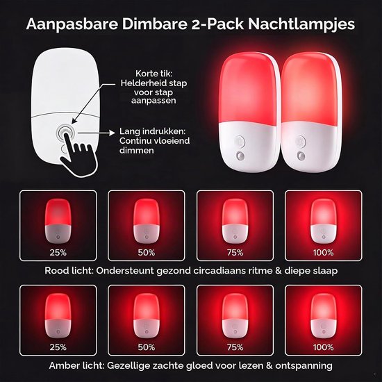 2 Stuks - Nachtlampje Stopcontact - Nachtlampje met 670 nm Rood Licht voor Slaaptherapie & Oranje Licht, Van Kleur Veranderend - 0,5 W - Dag & Nacht Sensor - Bioritme voor Betere Slaap - Voor Baby, Kind en Volwassenen - Zumolir® van Zumolir — afbeelding 3
