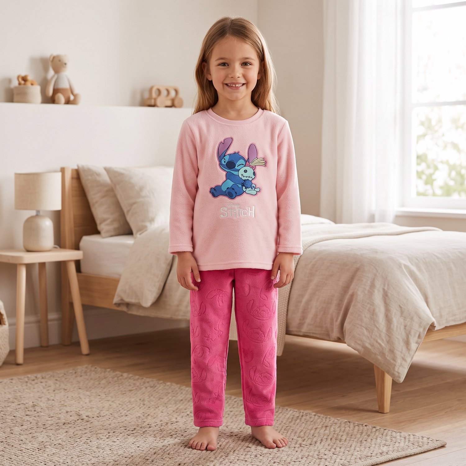 Disney Lilo & Stitch Coral-Fleece Pyjama - Roze - Kind
