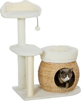 PawHut Krabpaal met Kattenhuis en 3 Ligplekken tot 5 kg - Krabmeubel - Kattenboom - Klimpaal - Crèmewit