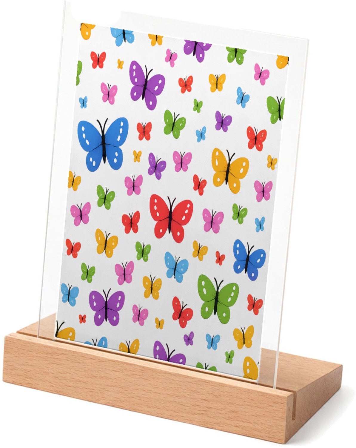 Mr Cadeautjes Glasframe met vaste tekst - design Speels herhaalpatroon met kleurrijke vogels en kleine bloese | cadeau Wit