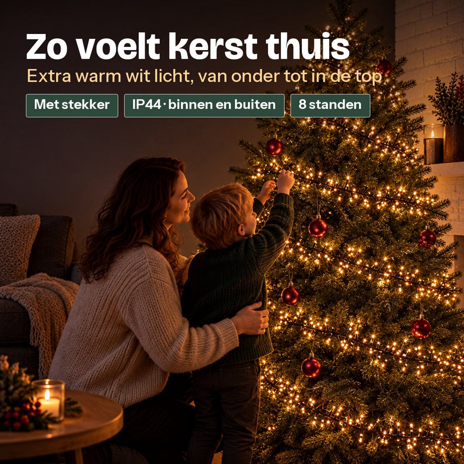 Levano Kerstverlichting Buiten 560 LED 10 m Extra Warm Wit - Kerstversiering - Lichtsnoer Buiten - Kerstlampjes - Kerstboomverlichting - Lichtslinger - Kerstlichtjes - Clusterverlichting - Kerstverlichting Binnen - LED Lichtjes - Micro Cluster – foto 2