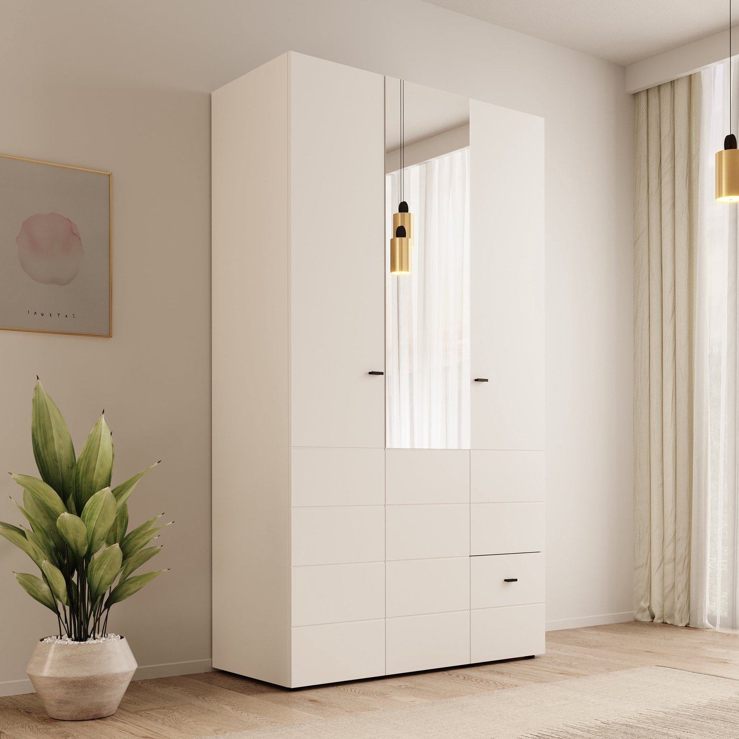 MEUBELLA Nouran - Kledingkast 3-deurs - Wit - 117x52x208 cm
