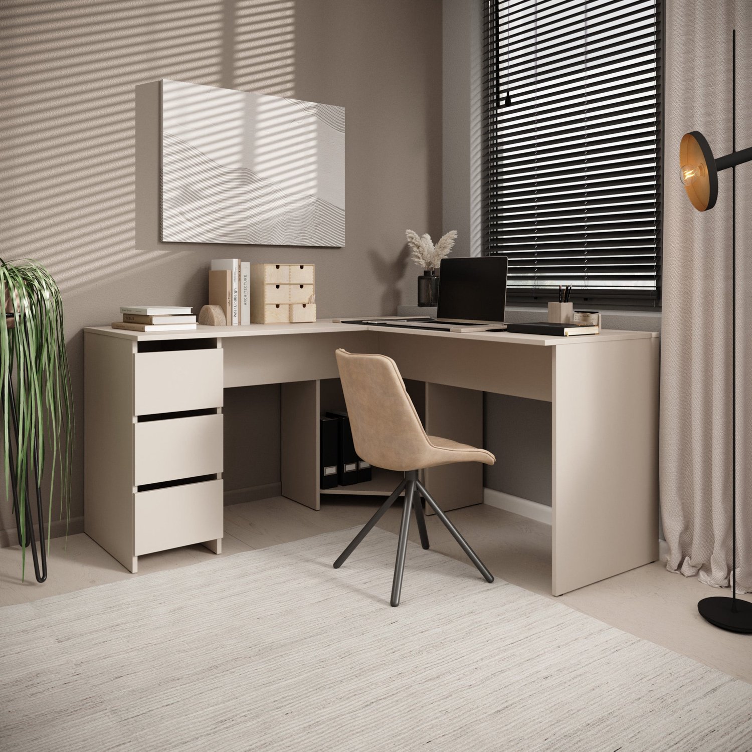 MEUBELLA Fuenta - Bureau - Beige - 142x142x74 cm