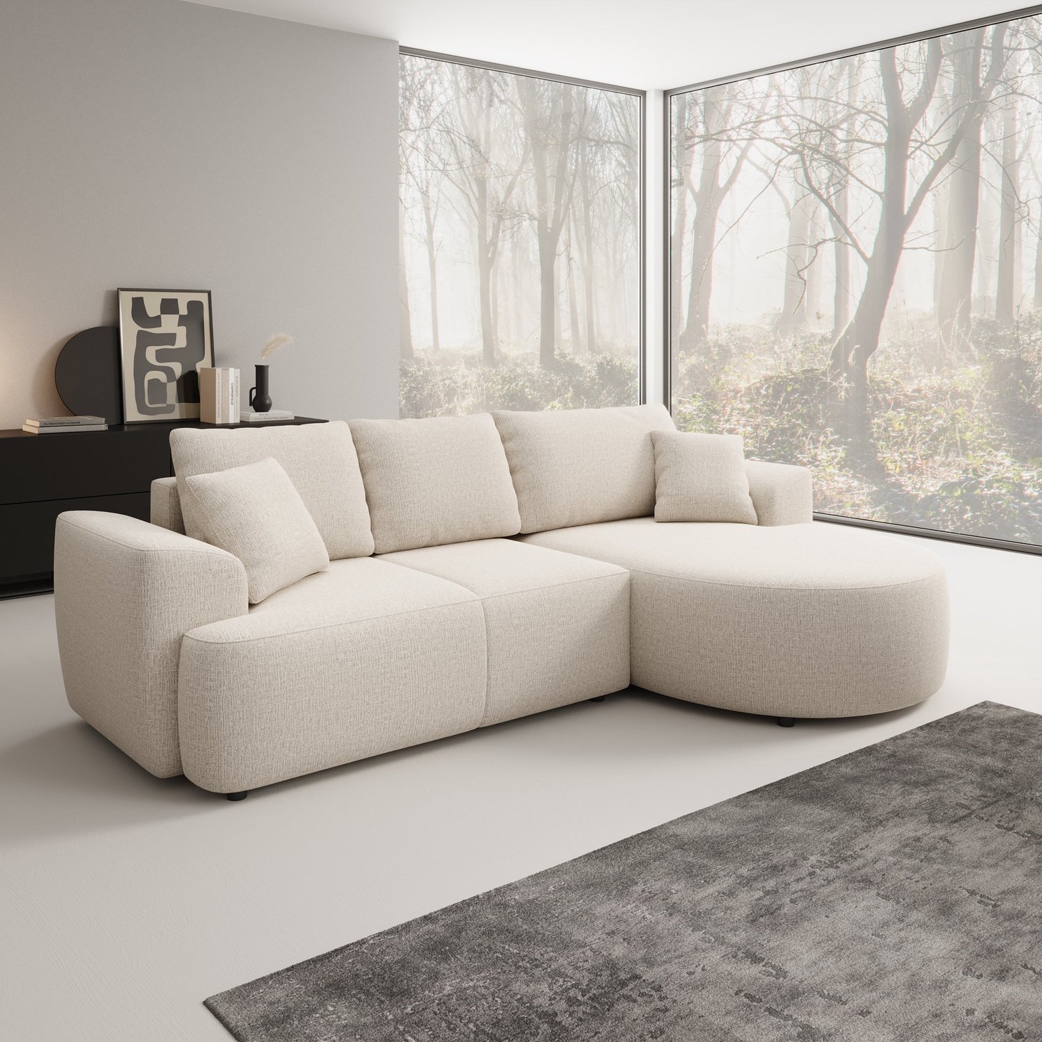 MEUBELLA Palladio - Hoekbank 3-zits - Stof beige - Rechts
