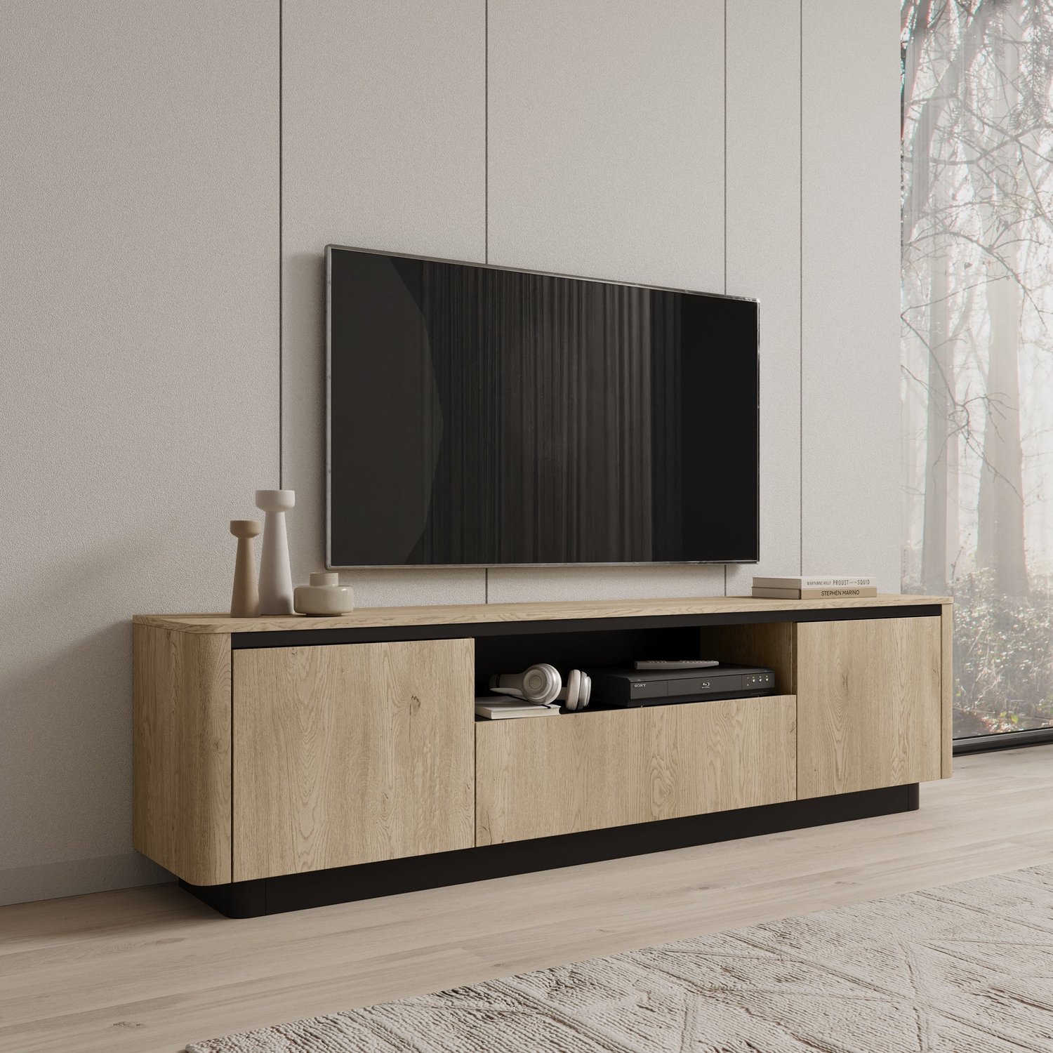 MEUBELLA Taywan - TV-Meubel - Eiken - 200 cm Bruin