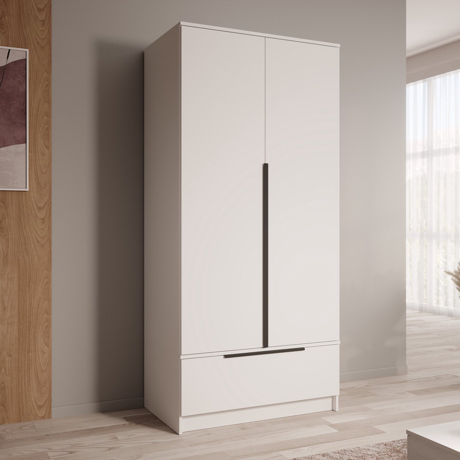 MEUBELLA Skyer - Kledingkast 2-deurs - Wit - 90x51x193 cm