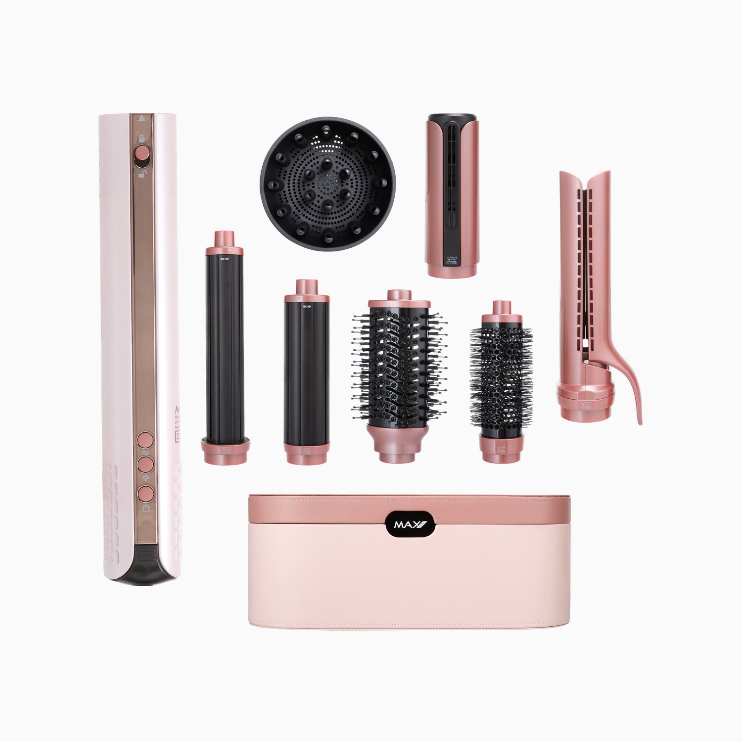 Max Pro Aerostyler Pro - Multistyler 7-in-1 - Föhnborstel met 7 Opzetstukken - 1300W - Krullen, Drogen en Volume - Coolshot - Champagne Dune - 3 Snelheid
