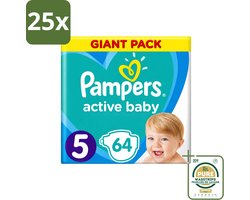 25 x Pampers - Active Baby - Luiers - Maat 5 (11-16 kg) - Zachte Pasvorm - 64 Luiers - Wasstrips - Luiers Voor Baby - Droge Huid - Luchtdoorlatende Banen - Pasvorm - Absorberende Kern