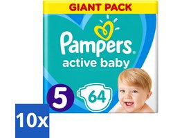 10 x Pampers - Active Baby - Luiers - Maat 5 (11-16 kg) - Zachte Pasvorm - 64 Luiers - Voordeelverpakking - 10 stuks
