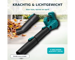 Krachtige Turbo Accublazer – 590 CFM / 165 MPH – 22.000 RPM – 6 Snelheden – Lichtgewicht Bladblazer voor Tuin, Terras en Oprit – Zonder Accu