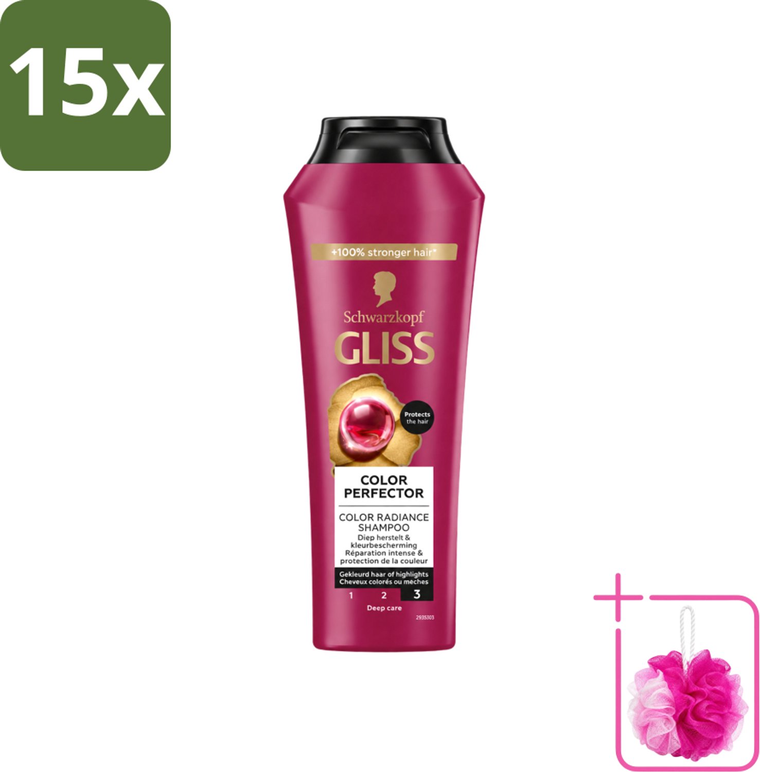15 x Gliss - Shampoo - Color Protect & Shine - Voor Langdurige Kleurbehoud - 250 ml - Bulkverpakking - Kleurbehoud - Douchemop - Glans