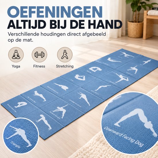 Yogamat - Yogamat Antislip - Fitness mat - Trainingsmat - Mat incl sport oefeningen - Blauw van Yogamat — afbeelding 3