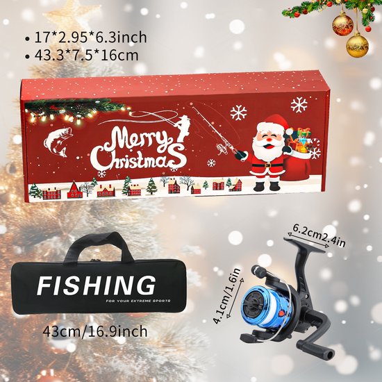 Kerst adventskalender visserij uitrustingsset- complete telescopische hengel en spinmolen pakket met kunstaas- ideaal kerstcadeau voor vissersliefhebbers — afbeelding 4