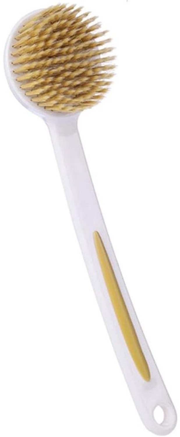 Badborstel met Lange Handgreep - Lichaams- en rugborstel - Huid reinigen - Ergonomische antislipgreep - 33 cm - Wit