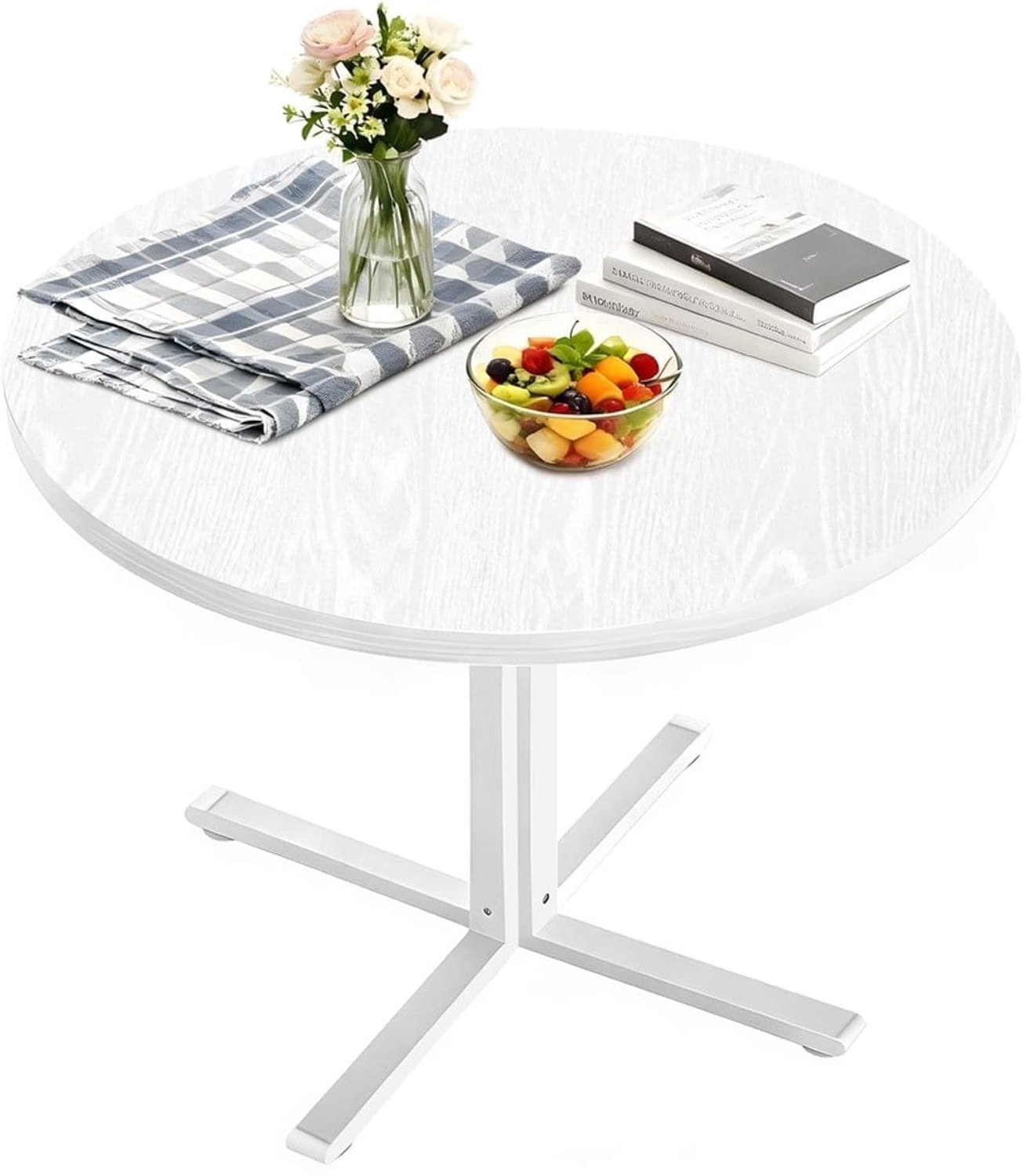 Klarven Eettafel Wit - Ronde Eettafel - Eettafel Rond - Eettafel - Kras- en Waterbestendig Tafelblad - Voor 4 Personen - Draagvermogen 100 kg