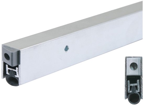 EllenMatic Extra automatische valdorpel in zilverkleurig aluminium met zwart rubberen afdichtingsprofiel.