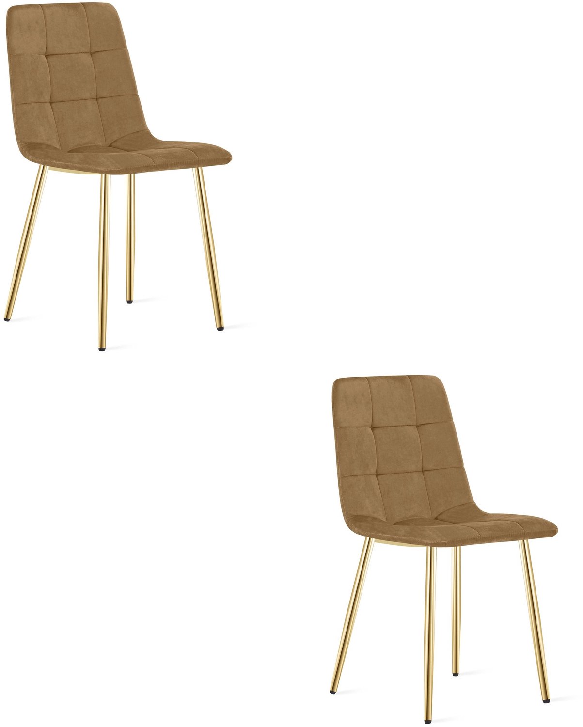 LEOBERT KARA Eetkamerstoelen – Set van 2 – Bruin Velvet – Goudkleurige Metalen Poten – Comfortabele Ergonomische Zitting – Modern Design – Velvet Stoel voor Woonkamer, Keuken en Eetkamer – Max. 110 kg per Stoel