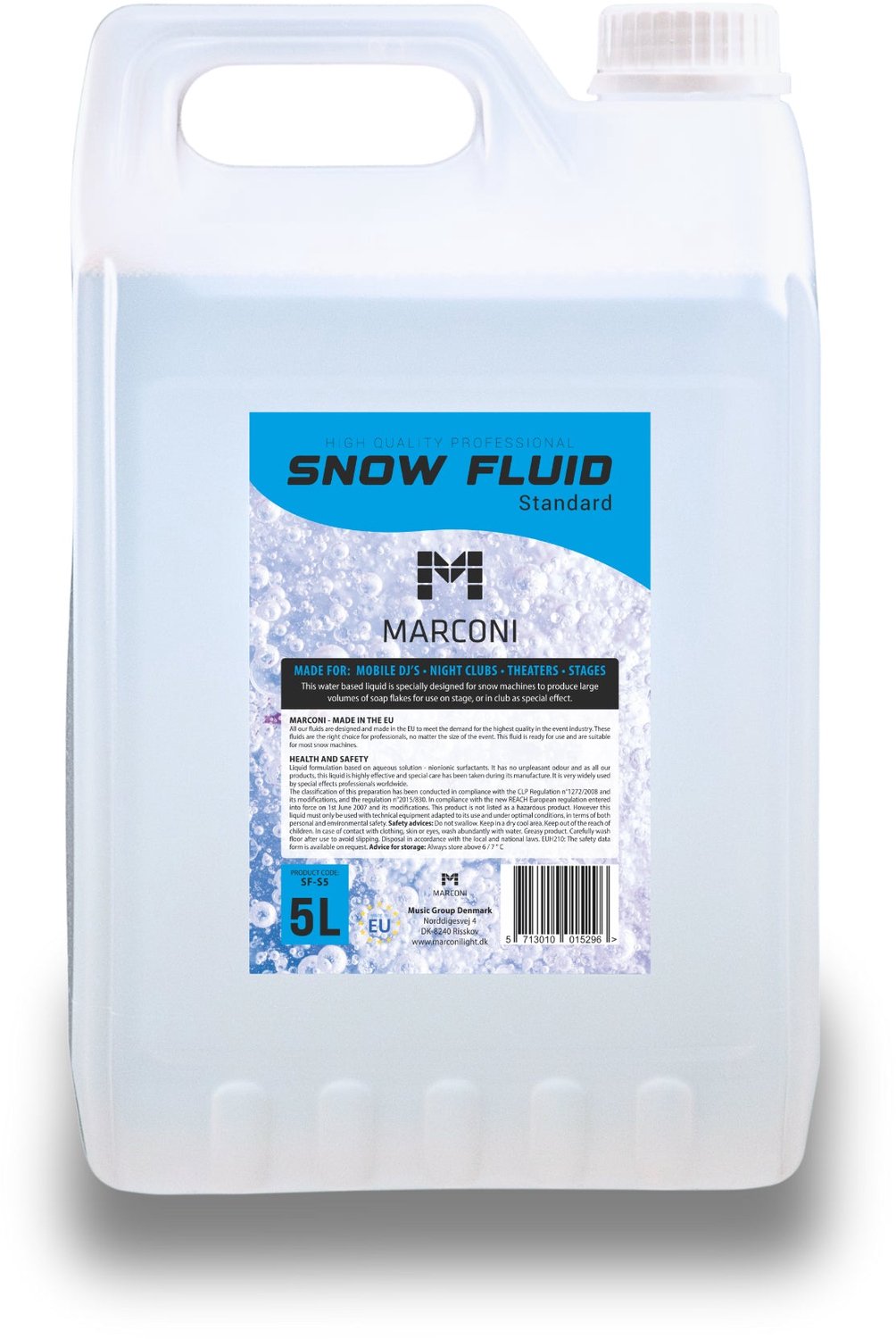 Marconi SN-S5 Sneeuwvloeistof 5 Liter - Kunstsneeuwvloeistof - Special Effects - Kunststof Jerrycan Met Schroefdop - Voor Sneeuwmachines