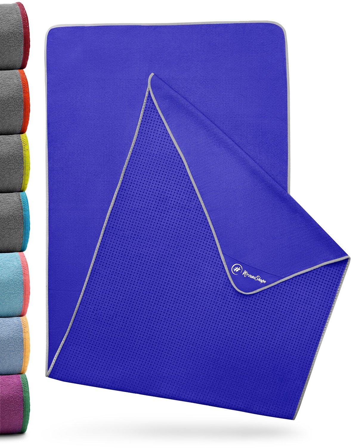 NIRVANASHAPE - Yogahanddoek als yogamat handdoek - antislip noppen - absorberende microvezel - hygiënisch en wasbaar op 40 graden - 185 x 63 cm - lavendel/grijs