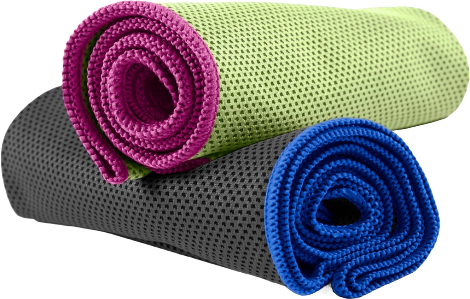 NirvanaShape - microvezel handdoek - verkoelende handdoek - koelhanddoek met directe verkoeling - ultralichte cooling towel - 60 x 30 cm - Limoengroen / Paarse Rand