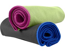NirvanaShape - microvezel handdoek - verkoelende handdoek - koelhanddoek met directe verkoeling - ultralichte cooling towel - 60 x 30 cm - Limoengroen / Paarse Rand