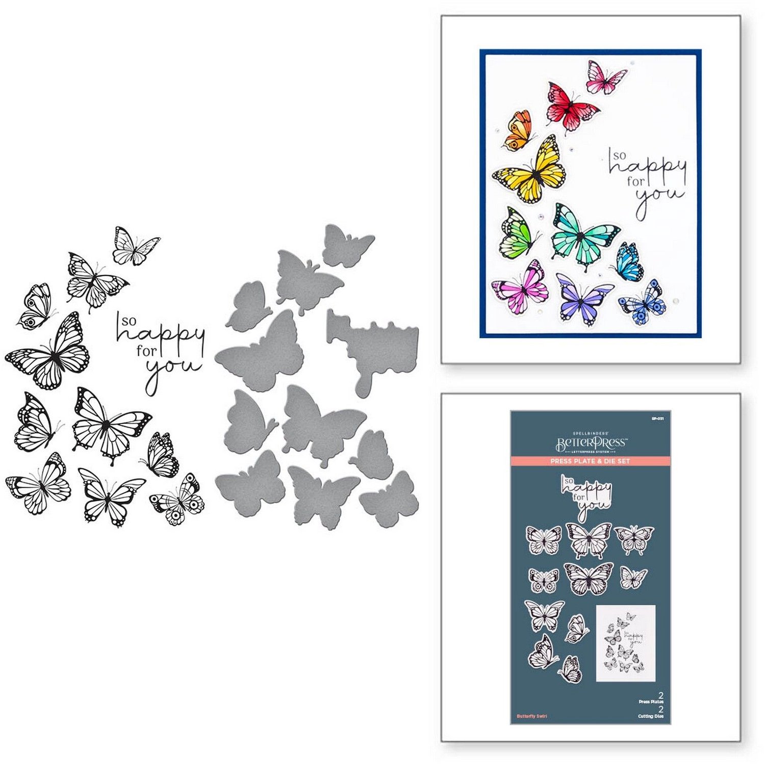 Spellbinders BetterPress Plate & Snijmal - Butterfly Swirl - 4 st.