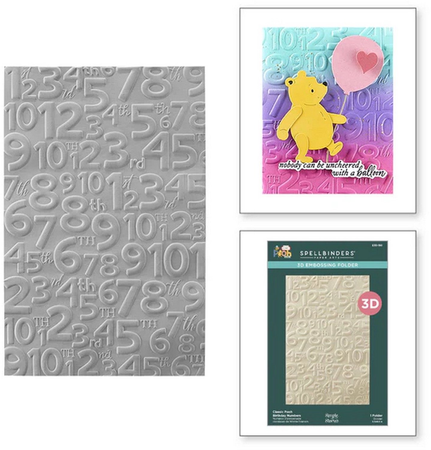 Spellbinders 3D Embossing Folder - Classic Pooh Numbers - 14 x 21,6 cm